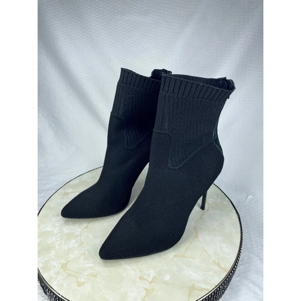 Jeffrey Campbell Knit Sock Stiletto Ankle Booties Women 7 Black Pointed Toe Zip